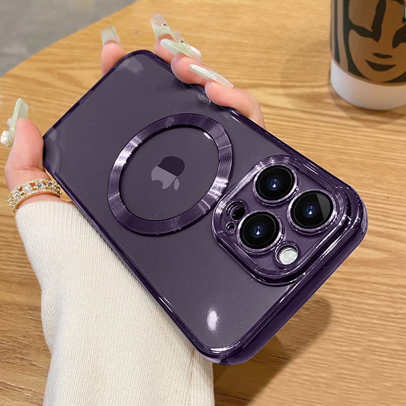 Spevert Magnetic Clear Case for iPhone 14 Pro Max with Camera Lens Protector Full Protection Case Compatible with MagSafe Elegant Anti-Scratch Case Cover 6.7 Inch (Purple)