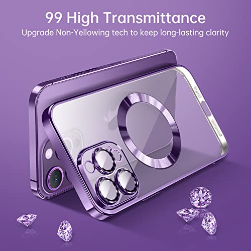 Spevert Magnetic Clear Case for iPhone 14 Pro Max with Camera Lens Protector Full Protection Case Compatible with MagSafe Elegant Anti-Scratch Case Cover 6.7 Inch (Purple)