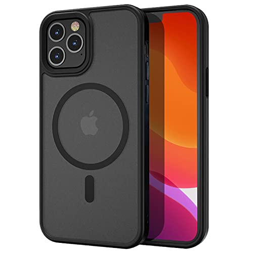 Tigowos Magnetic Guardian Designed for iPhone 11 Pro Max Case [10FT-Grade Drop Tested & Compatible with MagSafe] Slim Translucent Matte, Black