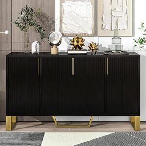 cklmmc modern sideboard, luxury style buffet cabinet with metal handles & legs and adjustable shelves,particle board & mdf console table for living room,dining room (black& mdf*m)