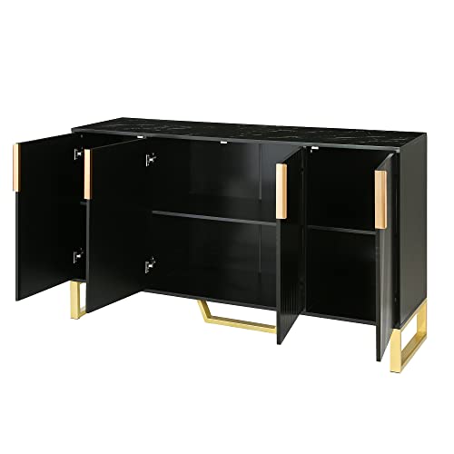 CKLMMC Modern Sideboard, Luxury Style Buffet Cabinet with Metal Handles & Legs and Adjustable Shelves,Particle Board & MDF Console Table for Living Room,Dining Room (Black& MDF*M)