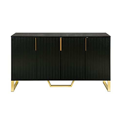 CKLMMC Modern Sideboard, Luxury Style Buffet Cabinet with Metal Handles & Legs and Adjustable Shelves,Particle Board & MDF Console Table for Living Room,Dining Room (Black& MDF*M)