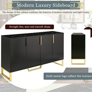 CKLMMC Modern Sideboard, Luxury Style Buffet Cabinet with Metal Handles & Legs and Adjustable Shelves,Particle Board & MDF Console Table for Living Room,Dining Room (Black& MDF*M)