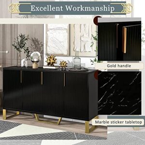 CKLMMC Modern Sideboard, Luxury Style Buffet Cabinet with Metal Handles & Legs and Adjustable Shelves,Particle Board & MDF Console Table for Living Room,Dining Room (Black& MDF*M)