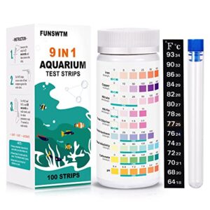 9 in 1 aquarium water test kit, 100 strips aquarium test strips freshwater saltwater aquarium test kit easy accurate to monitor aquarium fish tank water for copper, ph, nitrite,nitrate and mor