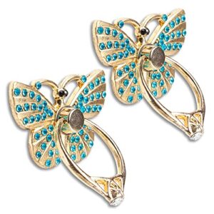 [2 packs] butterfly glitter bling bling phone ring holder, sparkle phone ring grip artificial diamond stand,rhinestone cell finger ring for phones,pad