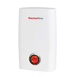 thermoflow tankless water heater electric, 24kw at 240 volts on demand instant endless hot water heater with self modulating temperature technology for whole house shower, csa listed