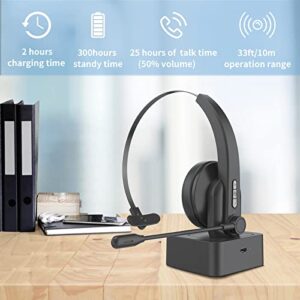 Mcctiki Bluetooth Headset, Wireless Headset with Microphone Noise Cancelling and MIC Mute, Bluetooth Headphones with Charging Base for Trucker