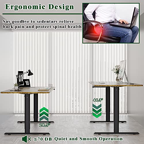 YESHOMY Electric Standing Desk Height Adjustable Table Ergonomic Home Office Workstation with Cup Holder and Headphone Hook, 55", Rustic Brown