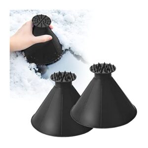 8sanlione 2pcs magical ice scrapers, funnel snow scrape for car windshield, round frost removal cleaning tool, winter automotive exterior accessories, universal for bus, truck, suv, van (black)