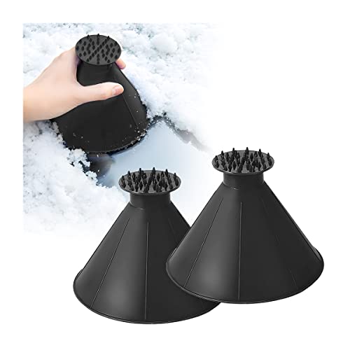 8sanlione 2PCS Magical Ice Scrapers, Funnel Snow Scrape for Car Windshield, Round Frost Removal Cleaning Tool, Winter Automotive Exterior Accessories, Universal for Bus, Truck, SUV, Van (Black)