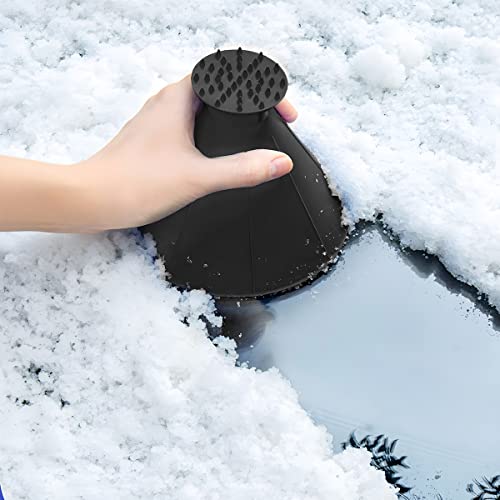 8sanlione 2PCS Magical Ice Scrapers, Funnel Snow Scrape for Car Windshield, Round Frost Removal Cleaning Tool, Winter Automotive Exterior Accessories, Universal for Bus, Truck, SUV, Van (Black)