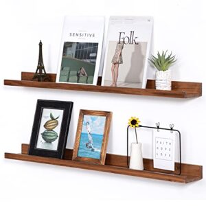 azsky light walnut color wood wall floating shelves for wall 36 inch bookshelf wall mount picture photo frames display rack with ledge decorative storage shelves a set of 2