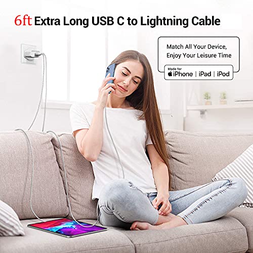 USB C to Lightning Cable 2Pack 6FT [Apple MFi Certified] iPhone Fast Charger Type C Charging Cord Power Delivery Nylon Braided USBC Cable for iPhone 11 14 13 12 Pro Max Mini/XS/Max/XR/X/8/8Plus/iPad