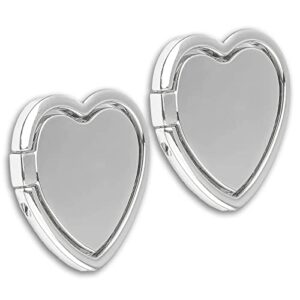 [2 packs] love heart shaped glossy finish cell phone ring holder stand, 360 degree rotation finger ring kickstand with polished metal phone grip for magnetic car mount (sliver)