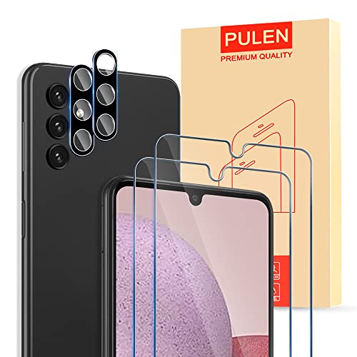 PULEN 2 Pack Screen Protector for Samsung Galaxy A14 5G with 2 Pack Camera Lens Protector, HD Clear Scratch Resistant 9H Hardness Tempered Glass