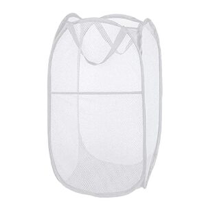 altsuceser mesh pop-up laundry hamper, large foldable dirty clothes laundry basket bag with carry handles or kids room, college dorm or travel white