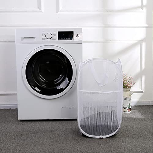 Altsuceser Mesh Pop-up Laundry Hamper, Large Foldable Dirty Clothes Laundry Basket Bag with Carry Handles or Kids Room, College Dorm or Travel White