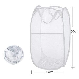 Altsuceser Mesh Pop-up Laundry Hamper, Large Foldable Dirty Clothes Laundry Basket Bag with Carry Handles or Kids Room, College Dorm or Travel White