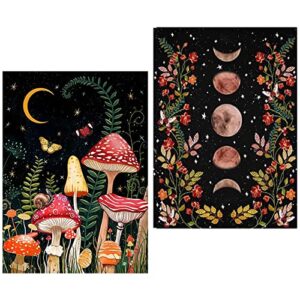 2 pack diamond painting kits for adults,5d diy mushroom forest full drill round art gems with moon diamond art perfect for home wall decor diamond dotz inch12x16