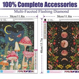 2 Pack Diamond Painting Kits for Adults,5D DIY Mushroom Forest Full Drill Round Art Gems with Moon Diamond Art Perfect for Home Wall Decor Diamond Dotz Inch12x16