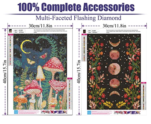 2 Pack Diamond Painting Kits for Adults,5D DIY Mushroom Forest Full Drill Round Art Gems with Moon Diamond Art Perfect for Home Wall Decor Diamond Dotz Inch12x16