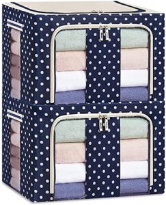 krupasadhya 66 ltr foldable waterproof oxford fabric blanket saree winterwear cloth shoes bed sheet storage bag (pack of 2) (dot blue)