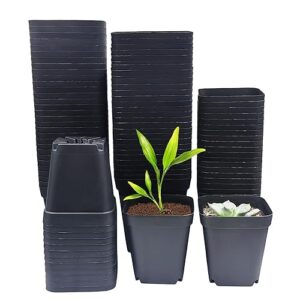 rootrimmer black 90-pack 3.54 x 3.54 inches square nursery seedling flower pot plastic thick seed start germination pot for plant propagation and seeding,sturdy suit for 1020 trays