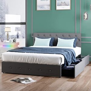 zafly platform bed frame queen size with 4 storage drawers,queen bed frame with headboard,diamond stitched button tufted design,wooden slats support,no box spring needed,easy assembly,dark grey
