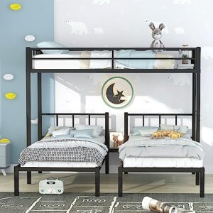 harper & bright designs triple bunk beds, metal triple bunk bed twin over twin & twin size, 3 bed bunk beds for kids, teens,can be separated into 3 twin beds, black