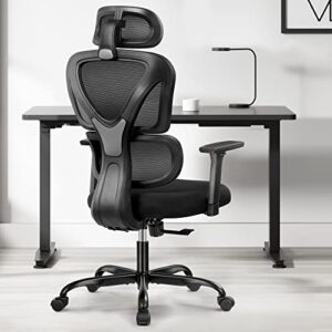 ergonomic office chair, kerdom home desk chair, comfy breathable mesh task chair, high back thick cushion computer chair with headrest and 3d armrests, adjustable height home gaming chair