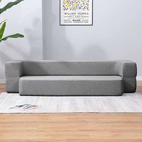 ZAFLY Twin Folding Sofa Couch Bed,8.6" Flip Out Sofa Bed,Convertible Sleeper Sofa Bed,Comfy Floor Couch Bed,Futon Sofa Bed Memory Foam Mattress,Linen Fabric Small Couches for Small Spaces,Light Grey