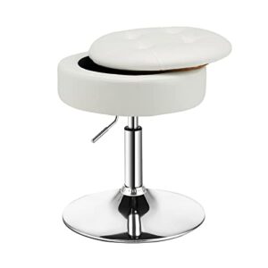 costway counter height bar stool, tufted pu leather 20"-26" h adjustable swivel vanity chair with removable tray top and storage space, modern round ottoman for makeup kitchen island shop, white