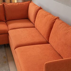 JULYFOX Orange L Sectional Couch Sofa, Mid Century Modern Corner Sectional Sofa with Chaise Armrest Throw Pillows 91 in Wide for Small Spaces