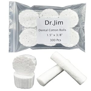 dr.jim 300 pcs disposable dental cotton rolls,nosebleed plugs,highly absorbent cotton swabs for kids,adults mouth 1.5" x 3/8"