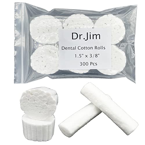 Dr.Jim 300 Pcs Disposable Dental Cotton Rolls,Nosebleed Plugs,Highly Absorbent Cotton Swabs for Kids,Adults Mouth 1.5" x 3/8"