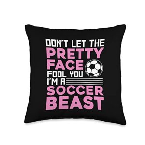 best soccer gift soccer player accessories & stuff cool women teen girls soccer lover player sports throw pillow, 16x16, multicolor