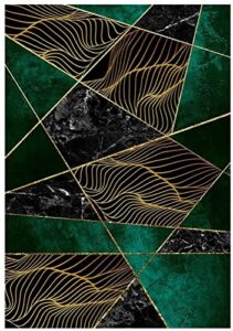 modern rectangle area rug black green marble abstract gold waves pattern microfiber non-slip washable rugs living room yoga soft carpet 31" x 59"