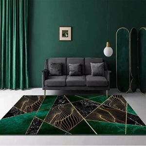 Modern Rectangle Area Rug Black Green Marble Abstract Gold Waves Pattern Microfiber Non-Slip Washable Rugs Living Room Yoga Soft Carpet 31" x 59"