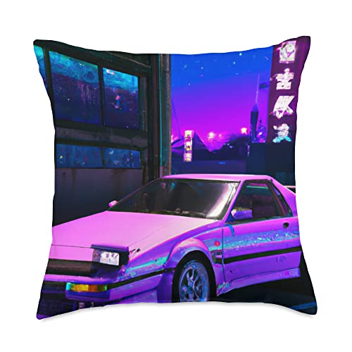 Synthwave Car Art Vaporwave Aesthetic Vaporwave Aesthetic Synthwave City Throw Pillow, 18x18, Multicolor