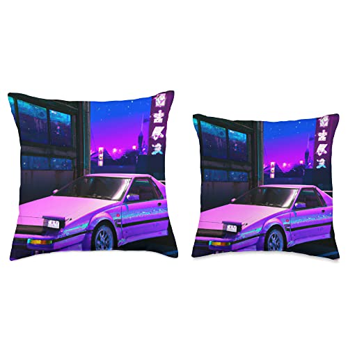 Synthwave Car Art Vaporwave Aesthetic Vaporwave Aesthetic Synthwave City Throw Pillow, 18x18, Multicolor