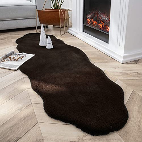 Home Must Haves Brown 2x6 Feet Faux Rabbit Fur Fuzzy Soft Fluffy Plush Cozy Shaggy Area Rug