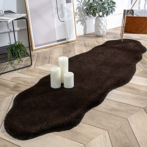 Home Must Haves Brown 2x6 Feet Faux Rabbit Fur Fuzzy Soft Fluffy Plush Cozy Shaggy Area Rug