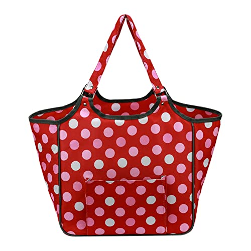 Colaxi Yarn Storage Bag Red Polka dots Print Wool Yarn Knitting Sewing Tools Tote Handbag Weaving Crochet Hooks nedles Travel Organizer