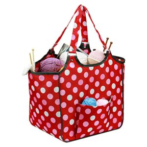 Colaxi Yarn Storage Bag Red Polka dots Print Wool Yarn Knitting Sewing Tools Tote Handbag Weaving Crochet Hooks nedles Travel Organizer