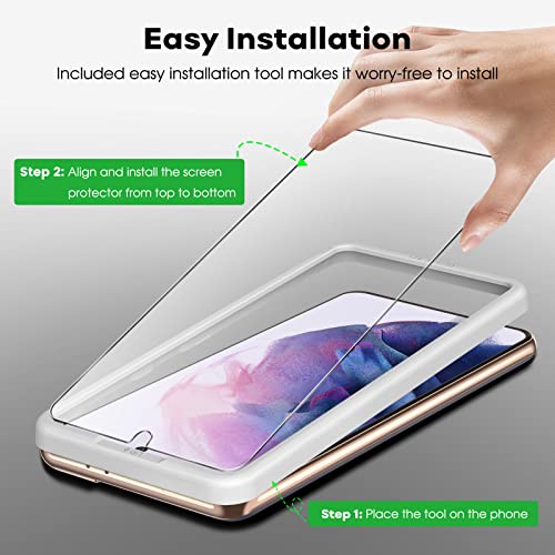 JETech Screen Protector for Samsung Galaxy S21 6.2-Inch with Camera Lens Protector, Easy Installation Tool, Tempered Glass Film, HD Clear, 2-Pack Each