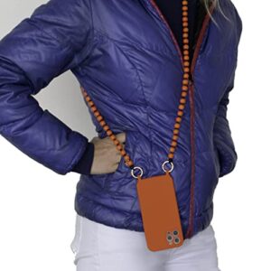 Luna Lucia iPhone 13 Crossbody Beaded Long Around The Neck Cell Phone Holder, Lanyard, Tether, Chain, Strap or Leash! for Hands Free use! Comes with iPhone 13 Case (Orange)