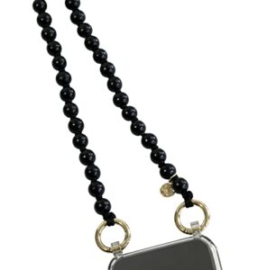 luna lucia iphone 12 pro crossbody beaded long around the neck cell phone holder, lanyard, tether, chain, strap or leash! for hands free use! comes with iphone 12 pro case (black)