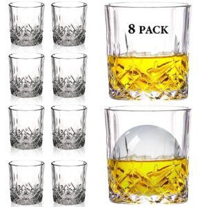 gencywe crystal whiskey glasses set of 8(buy 6, get 2 free), 11 oz old fashioned whiskey glasses, bourbon cocktail rocks glasses, clear bar glasses for drinking scotch vodka tequila rum gift for men