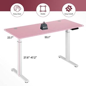 Standing Desk Converter Electric Height Adjustable Computer Desk 55 inches Home Office Gaming Desk Writing Computer Workstation PC Simple Sit-Stand Large Working Area Modern Student Study Desk,Pink